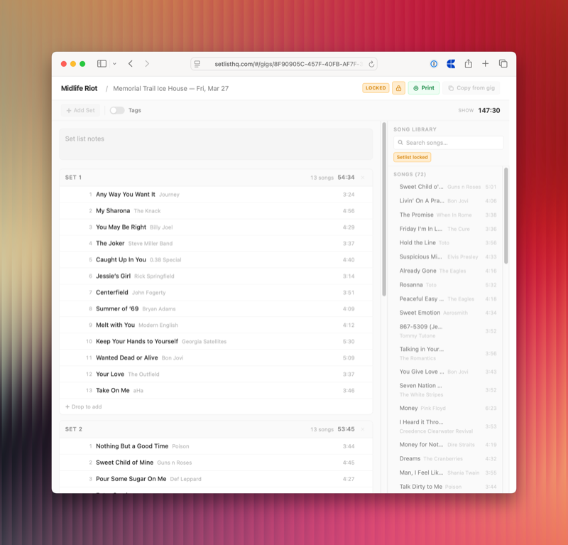 Setlist Builder Screenshot